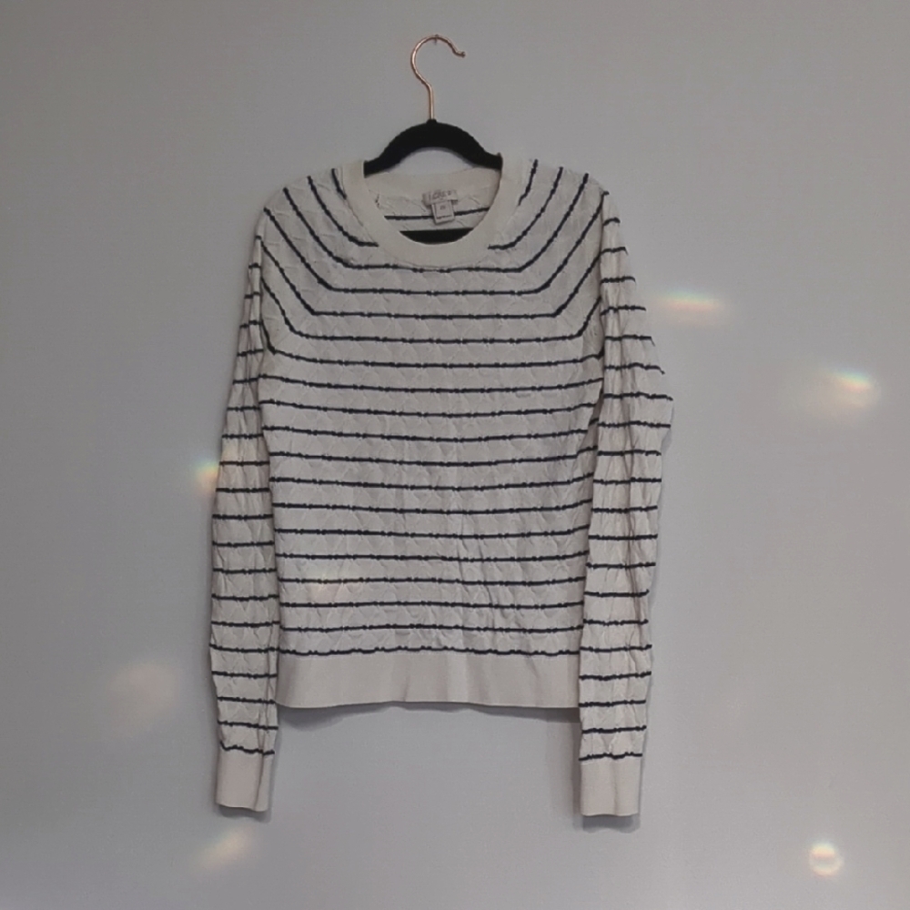 J Crew 100% Cotton XXS Striped Breton Sweater Blue And White with Waffle Texture